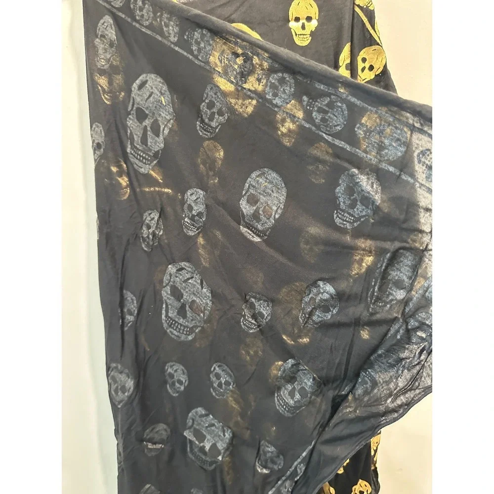 Alexander McQueen Black Gold Metallic Skull Scarf Modal Cashmere Made in Italy